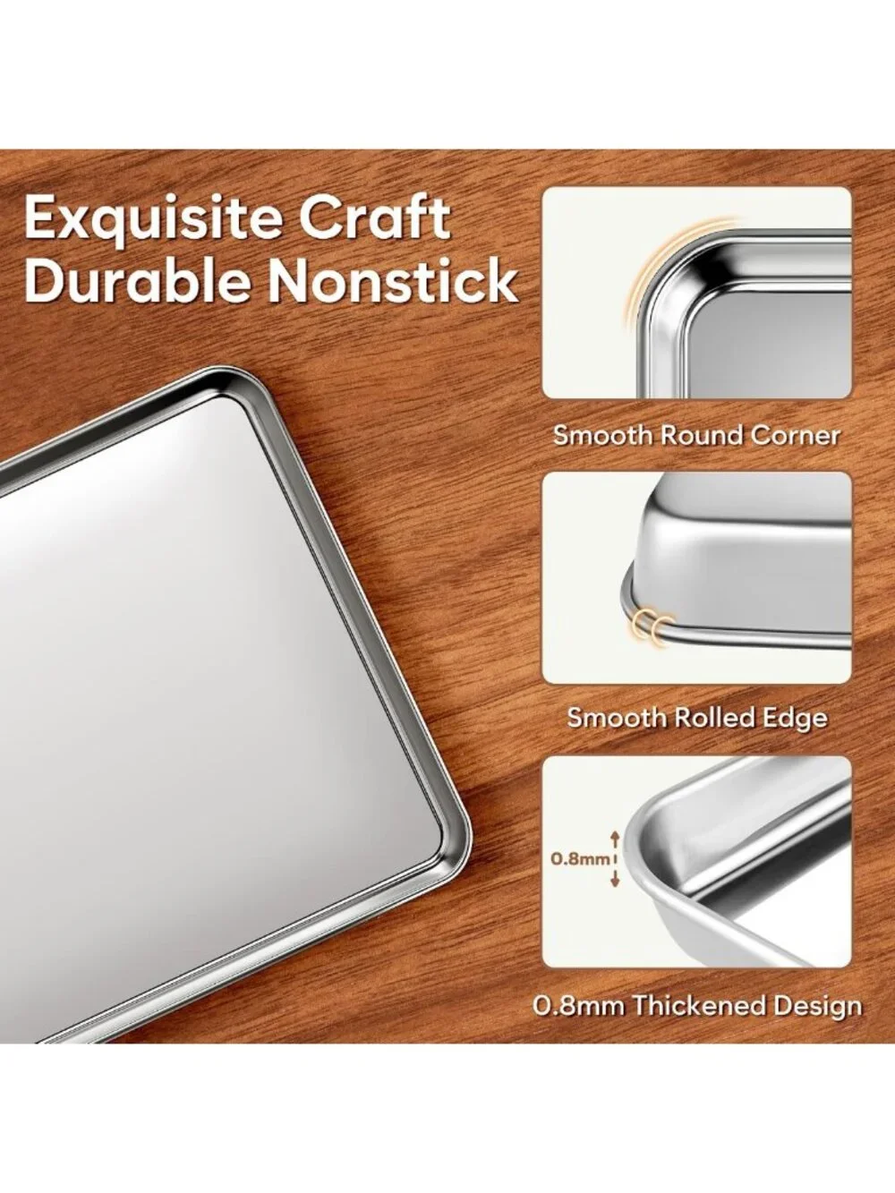 Set of 2 Stainless Steel Half Sheet Pans - Non-Stick Baking Trays for Oven